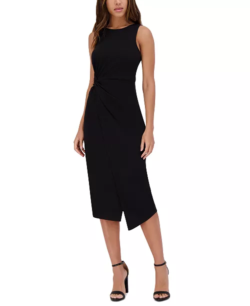women's ruched side-twist sleeveless midi dress