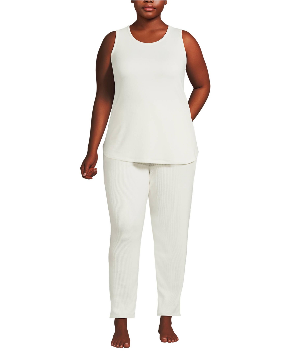 Plus Size Cozy 3 Piece Pajama Set - Robe Top and Pants - Ivory