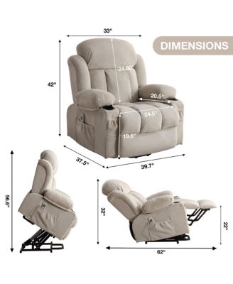 Power Lift Recliner Chair with Heat and Massage Electric Fabric Recliner Chair for Elderly