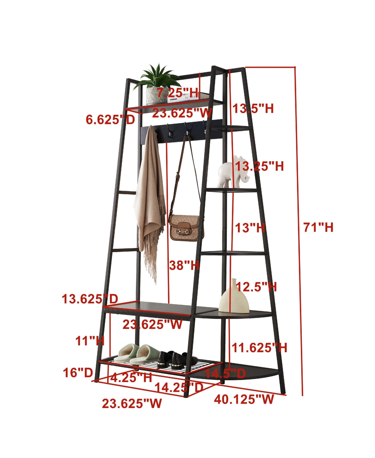 Kings Brand Furniture Rankin Entryway Hall Tree Coat Rack with Storage