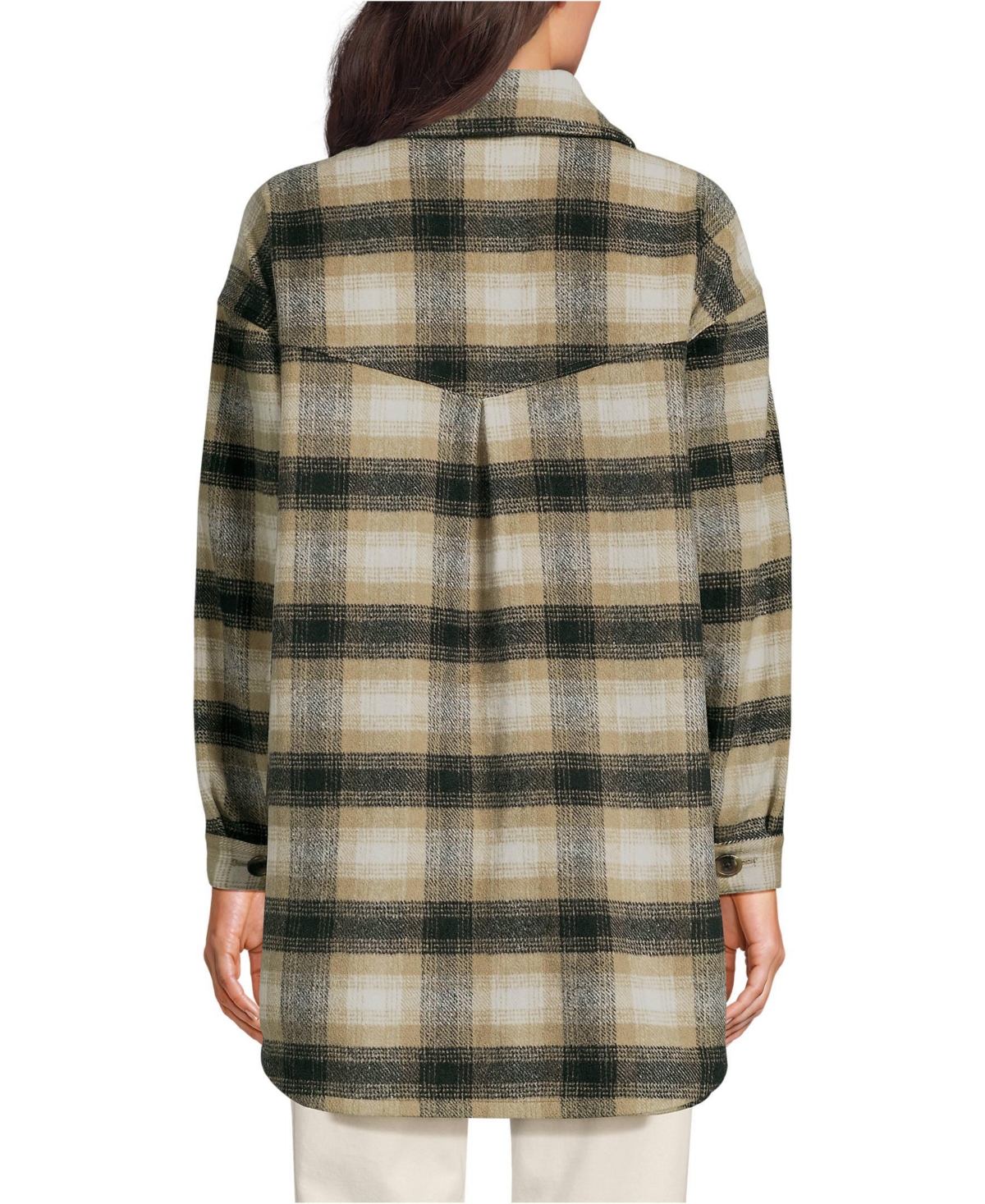Lands' End Women's Menswear Shirt Jacket -khaki plaid