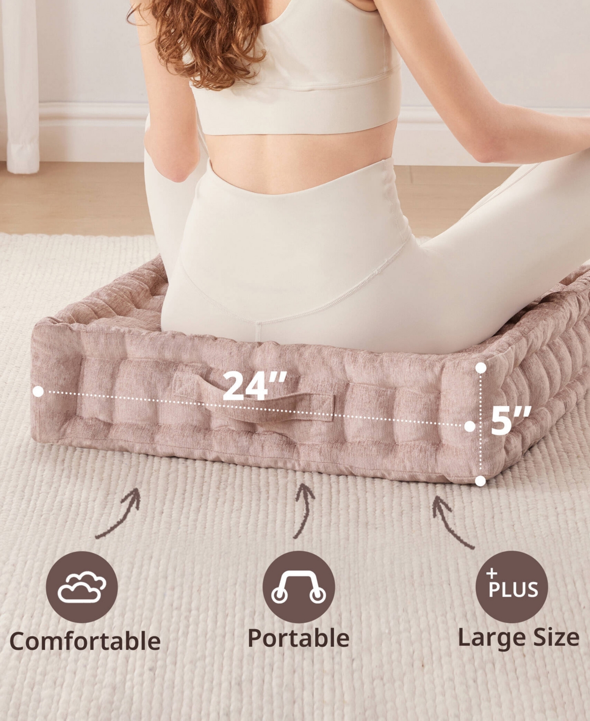 Intelligent Design Azza Chenille Square Floor Pillow Cushion, 24" X 24" In Blush