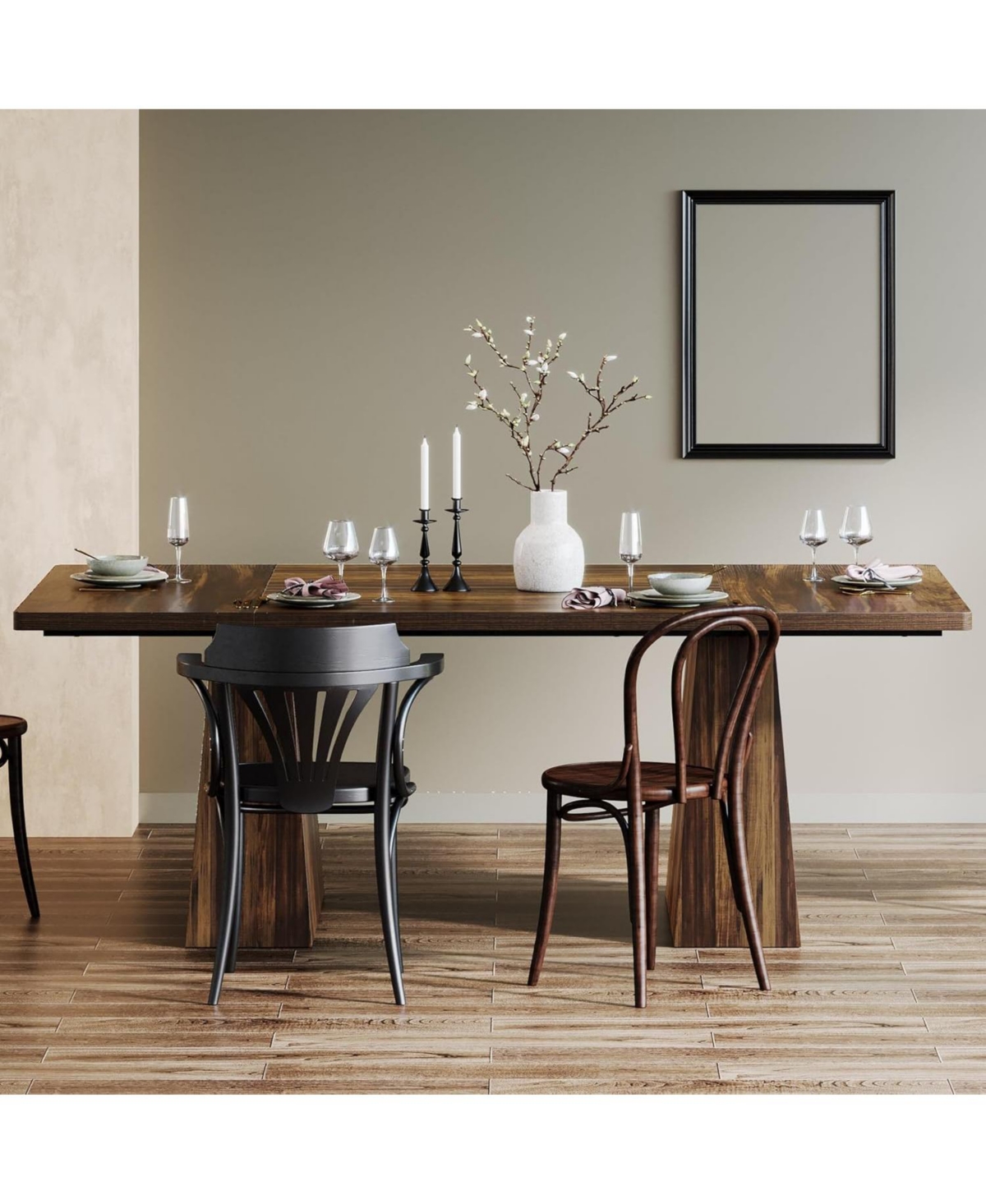 Tribesigns Dining Table for 6, Farmhouse Rectangular Table Kitchen Table with Double Pedestal, Wood Dinner Table Kitchen & Dining Room Furniture - Rus
