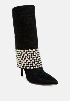 Womens Mike Drop Diamante & Rhinestones Denim Boots
