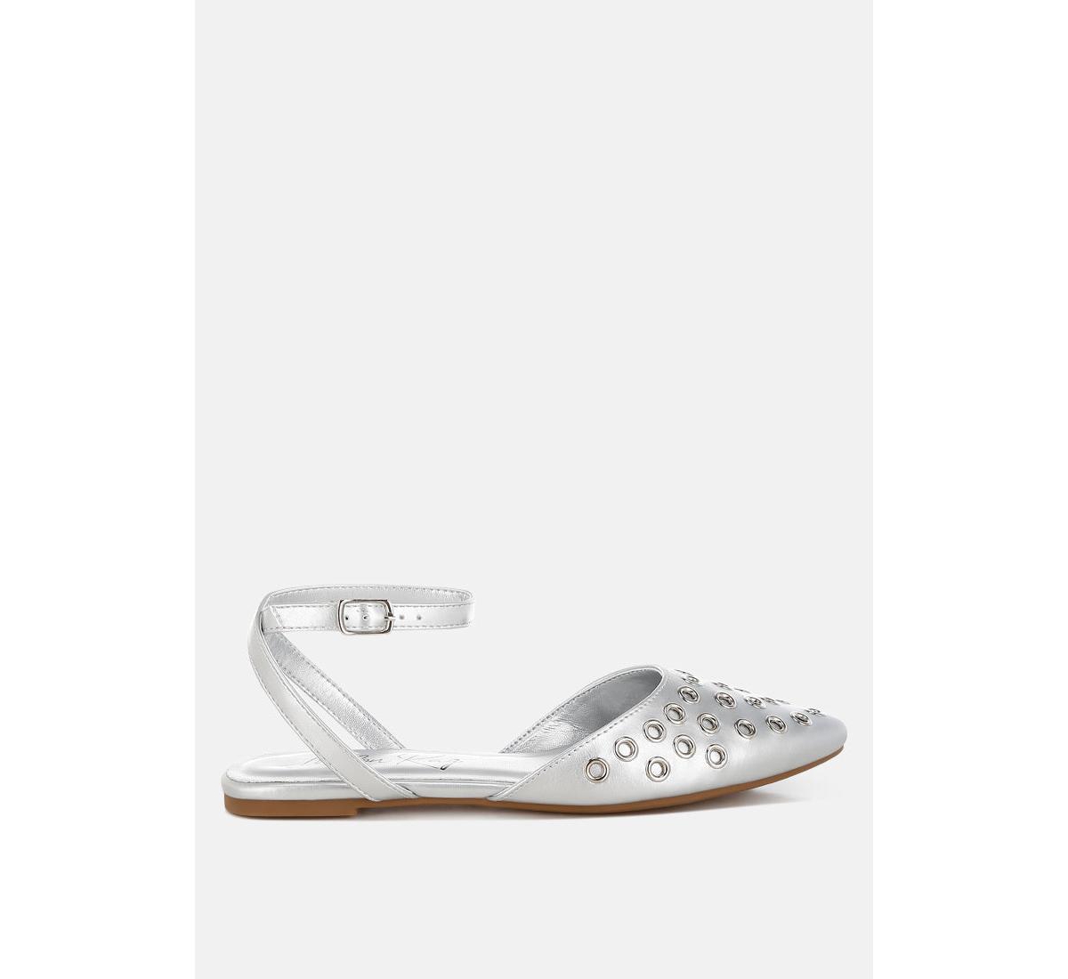 Chalcis Metallic Eyelet Detail Flat Sandals - Gold