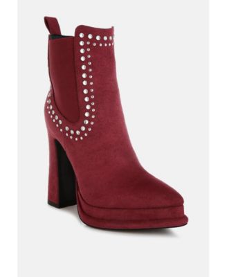 Womens Dalton Studs Embellished High Ankle Boots
