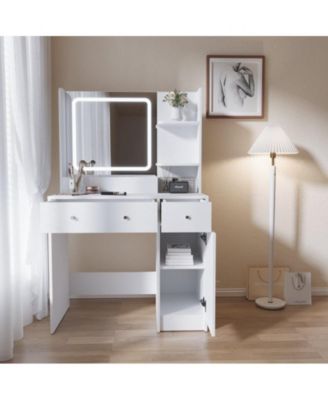 Large Modern Vanity Set with Three Level Storage Dresser
