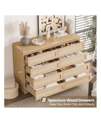 33.9" Wooden 8 Drawer Double Modern Wooden Dresser