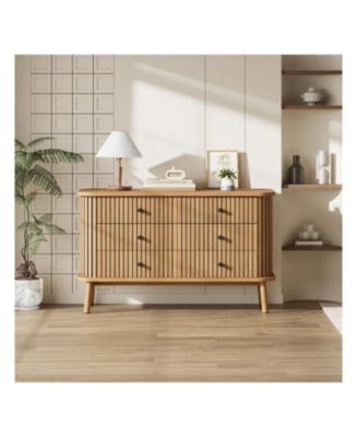 6 Drawer Dresser, Horizontal Chests Of Double Drawers For Bedroom, Mid Century Dresser With Black Handles And Wooden Legs, Storage Drawer Organizer For Closet, Hallway, Entryway