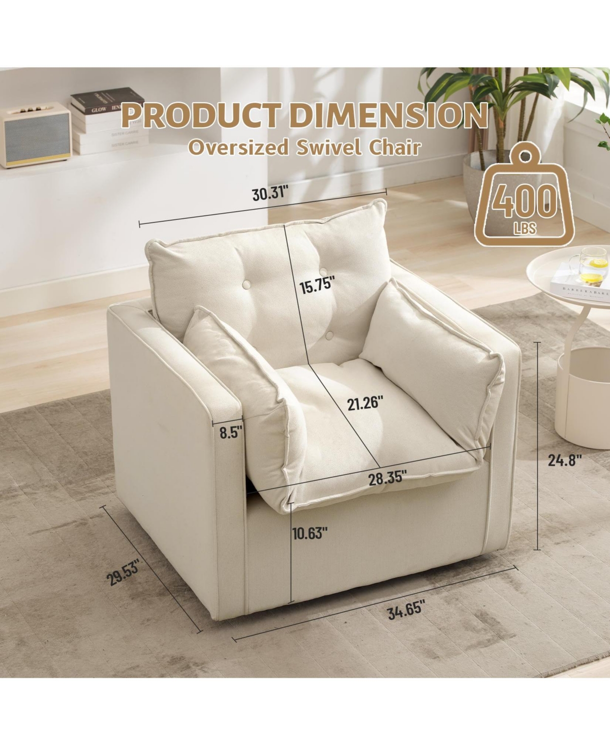 gaomon Swivel Accent Chair, Mid-Century Modern Armchair for Living Room, Comfy Single Sofa Chair with Solid Metal Base, No Assembly Required