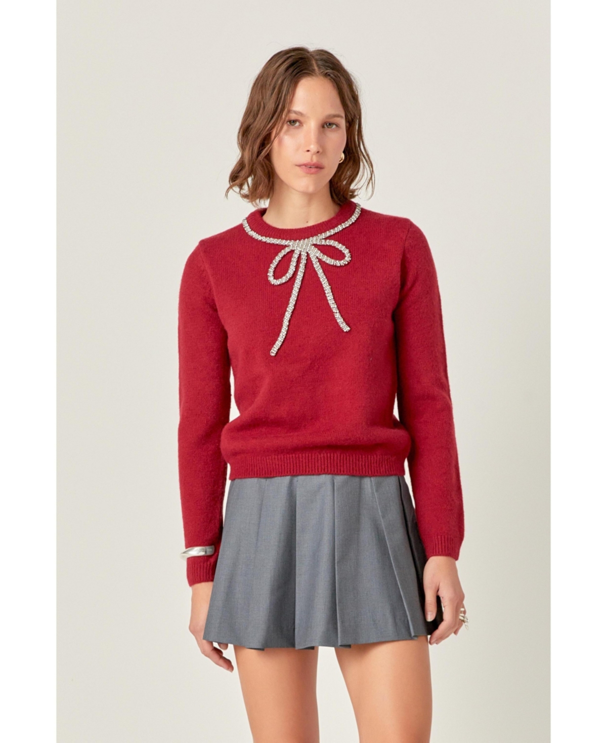 English Factory Women's Rhinestone Bow Knit