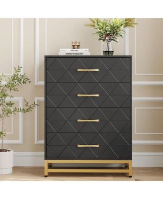 1 Pc Wood Dresser 4 Drawers Metal Handles Sturdy Frame Modern Bedroom Furniture Chest of Drawers