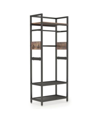 27.55" Industrial Metal + Hall Tree Garment Rack  Shelf  Hanging Rod  Freestanding Closet Organizer for Entryway & Bedroom