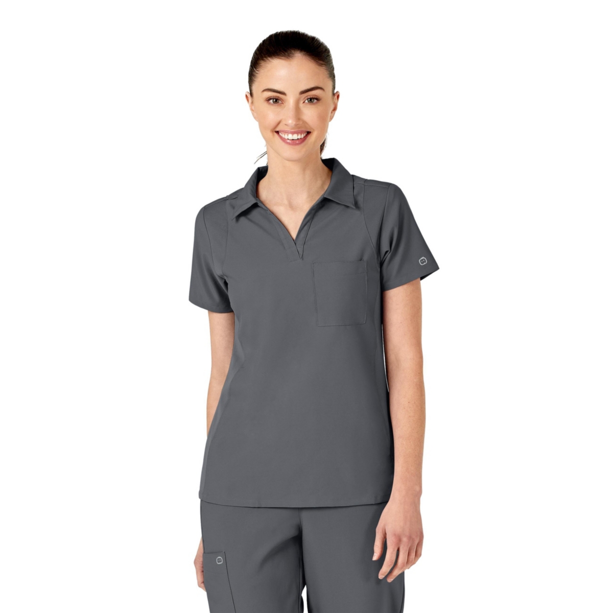 Plus Size W123 Collar Scrub Top - White