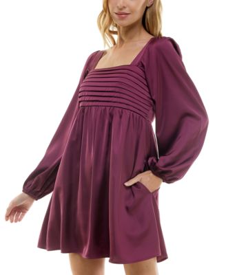 Juniors' Square-Neck Balloon-Sleeve A-Line Dress