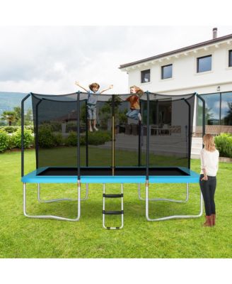 8 x 14 FT Rectangular Recreational Trampoline W/ Safety Enclosure Net Ladder Outdoor