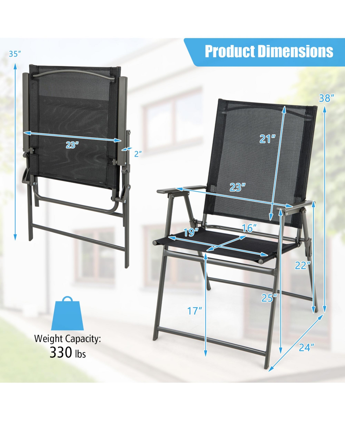 Gymax 4PCS Patio Portable Metal Folding Chairs Dining Chair Set Poolside Garden - Black+grey