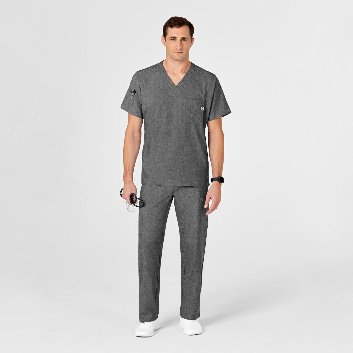 Мужской топ Wink W123 V-Neck Scrub, цвет: Угольный меланжевый — фото 2