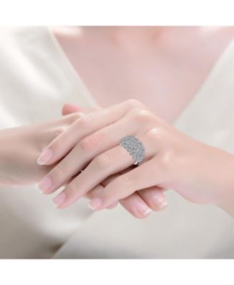 Sterling Silver White Gold Plated with Dazzling Prong-Set Cubic Zirconia Cocktail Ring