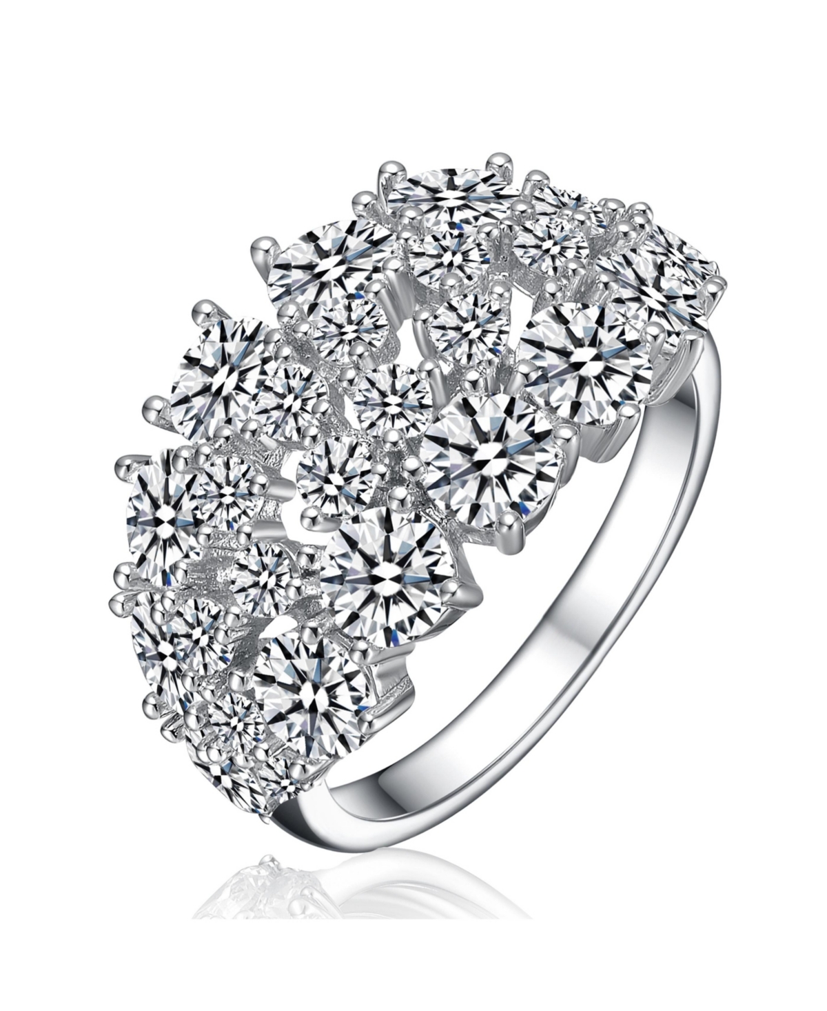 Sterling Silver White Gold Plated with Dazzling Prong-Set Cubic Zirconia Cocktail Ring - White