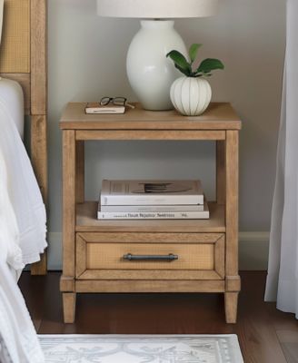 22" Wood Salina Wide Woven Cane Nightstand