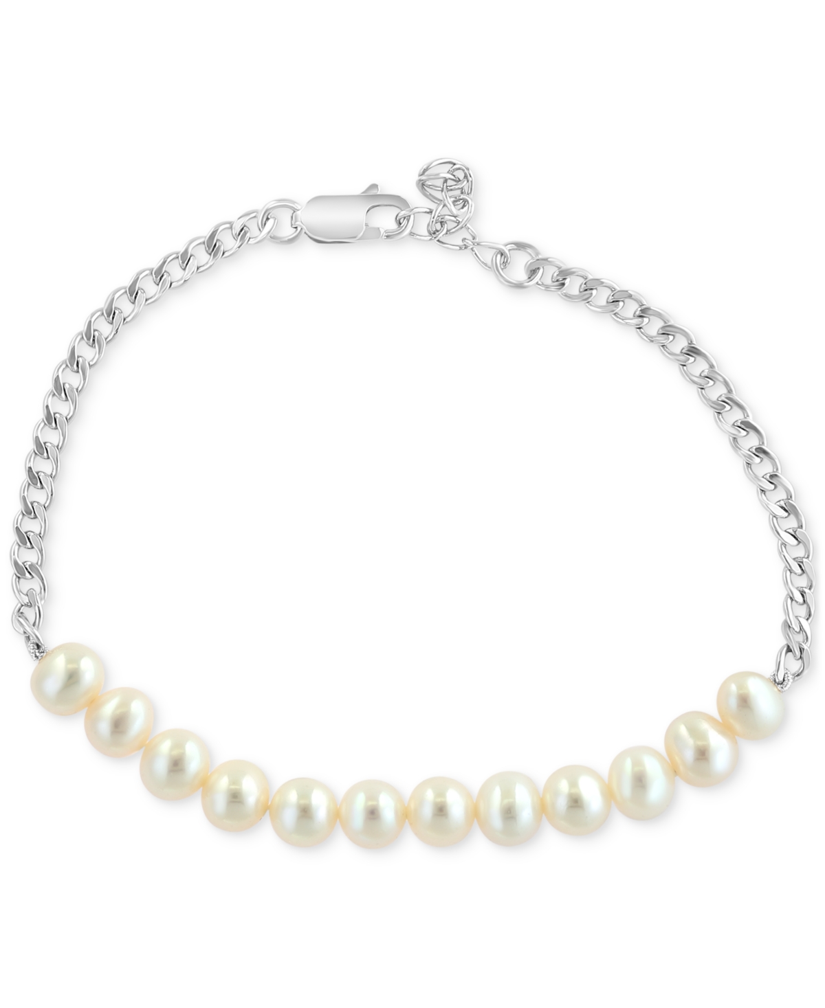 Effy Collection Effy Cultured Freshwater Pearl (6mm) Curb Link Chain Bracelet In Sterling Silver In Sterling Silver