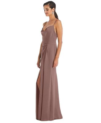Women's Cowl-Neck Draped Wrap Maxi Dress with Front Slit