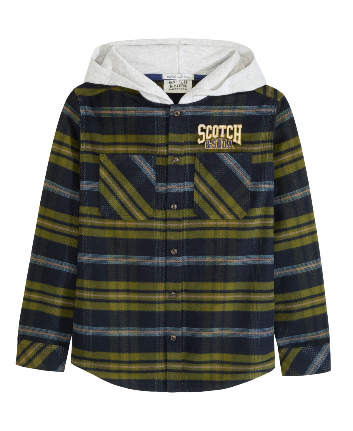 Scotch & Soda Big Boys Yarndye Hooded Shirt Jacket In Evening Skies