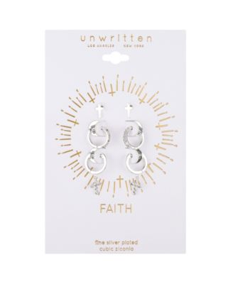 Неписаный набор сережек-гвоздиков с крестом и обручем из кубического циркония