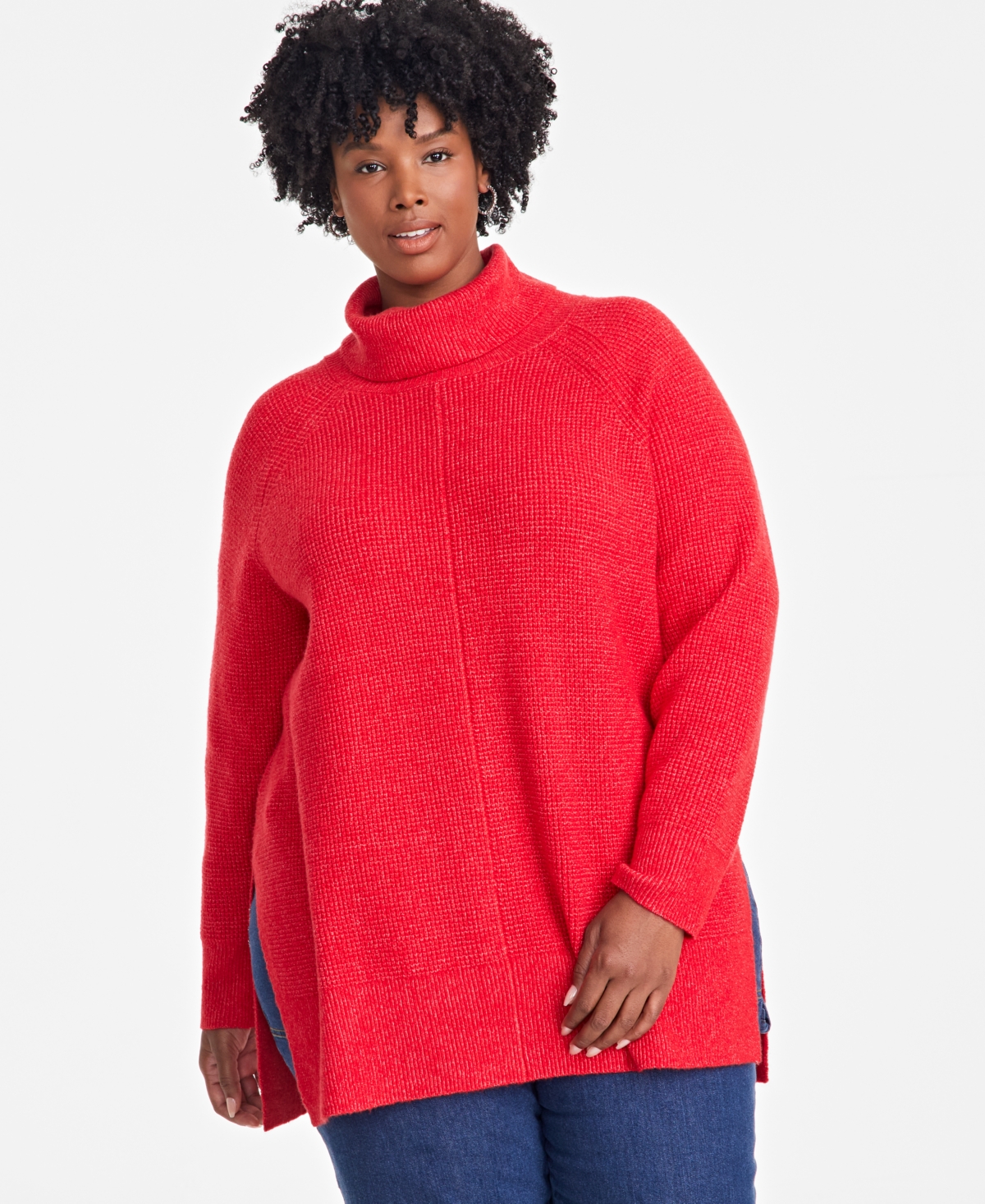 ON 34TH PLUS SIZE TURTLENECK WAFFLE-KNIT TUNIC SWEATER, CREATED FOR MACY'S 