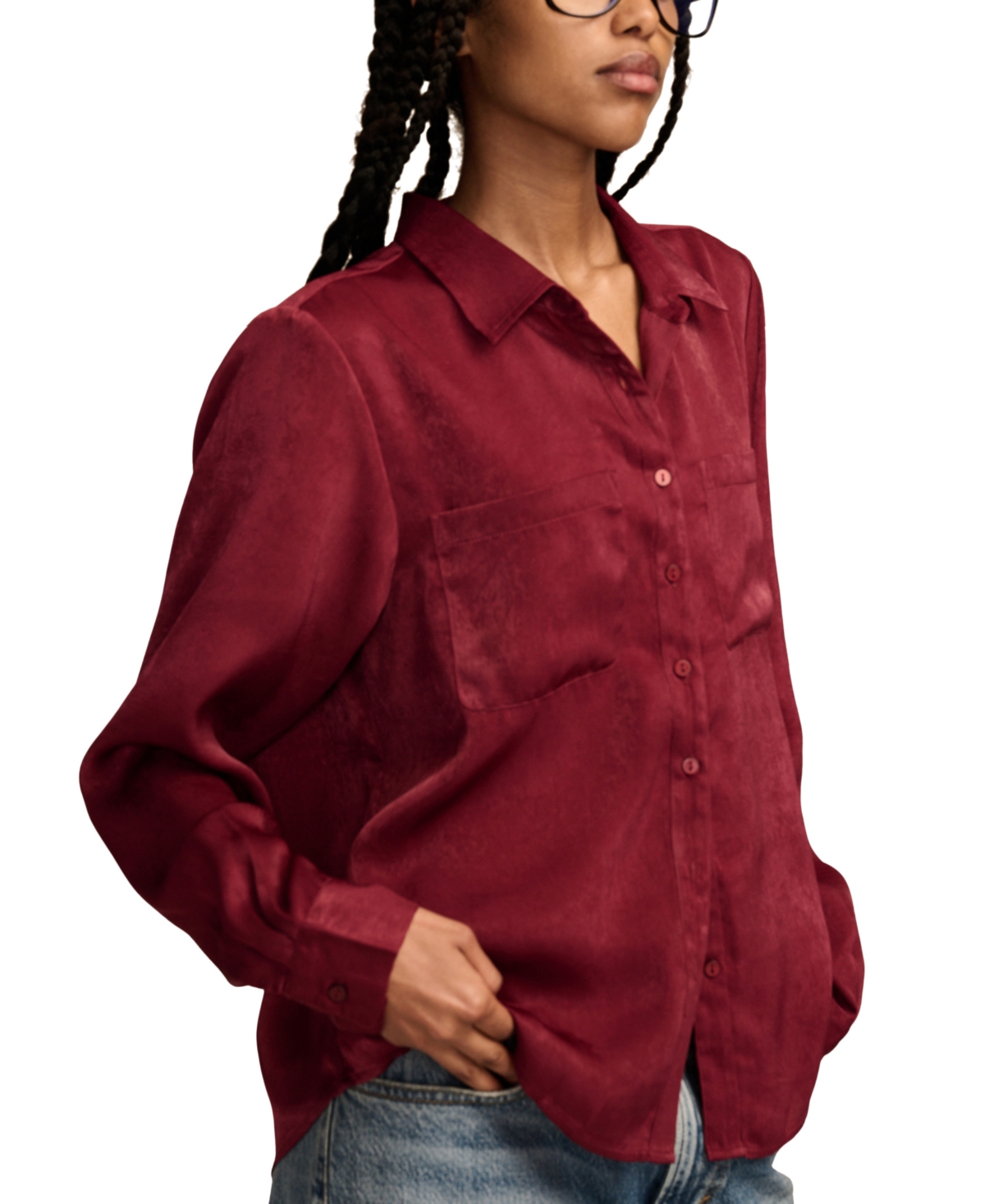 Shop Lucky Brand Women's Hammered-satin Button-down Shirt In Marsala