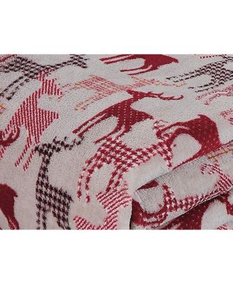 Ultra Soft & Cozy Christmas Plaid Reindeer Plush Throw Blanket Cover