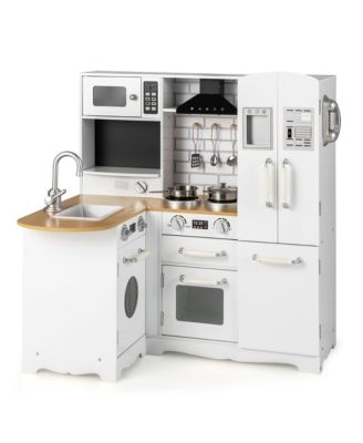 Kid's Corner Kitchen Playset Wooden Pretend Kitchen Play Toy Set w/ Sound Effect