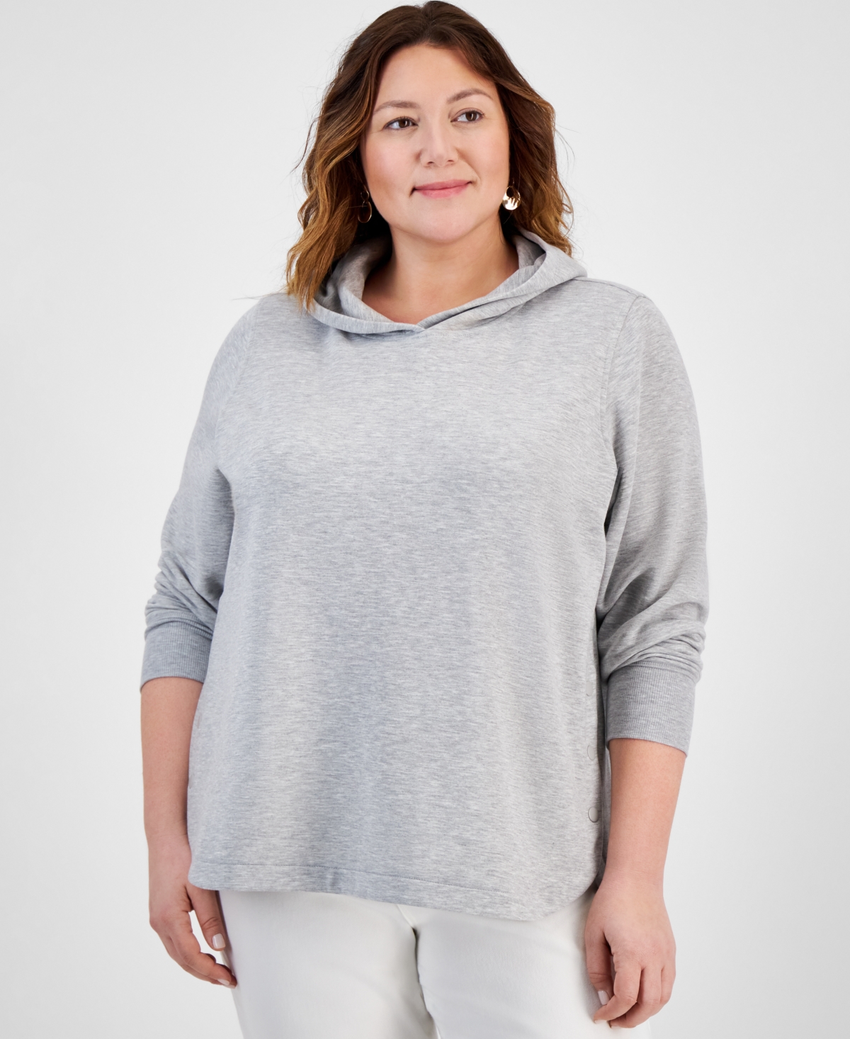 Plus Size Side-Snap Fleece Hoodie, Exclusively at Macy's - Sky Grey Heather