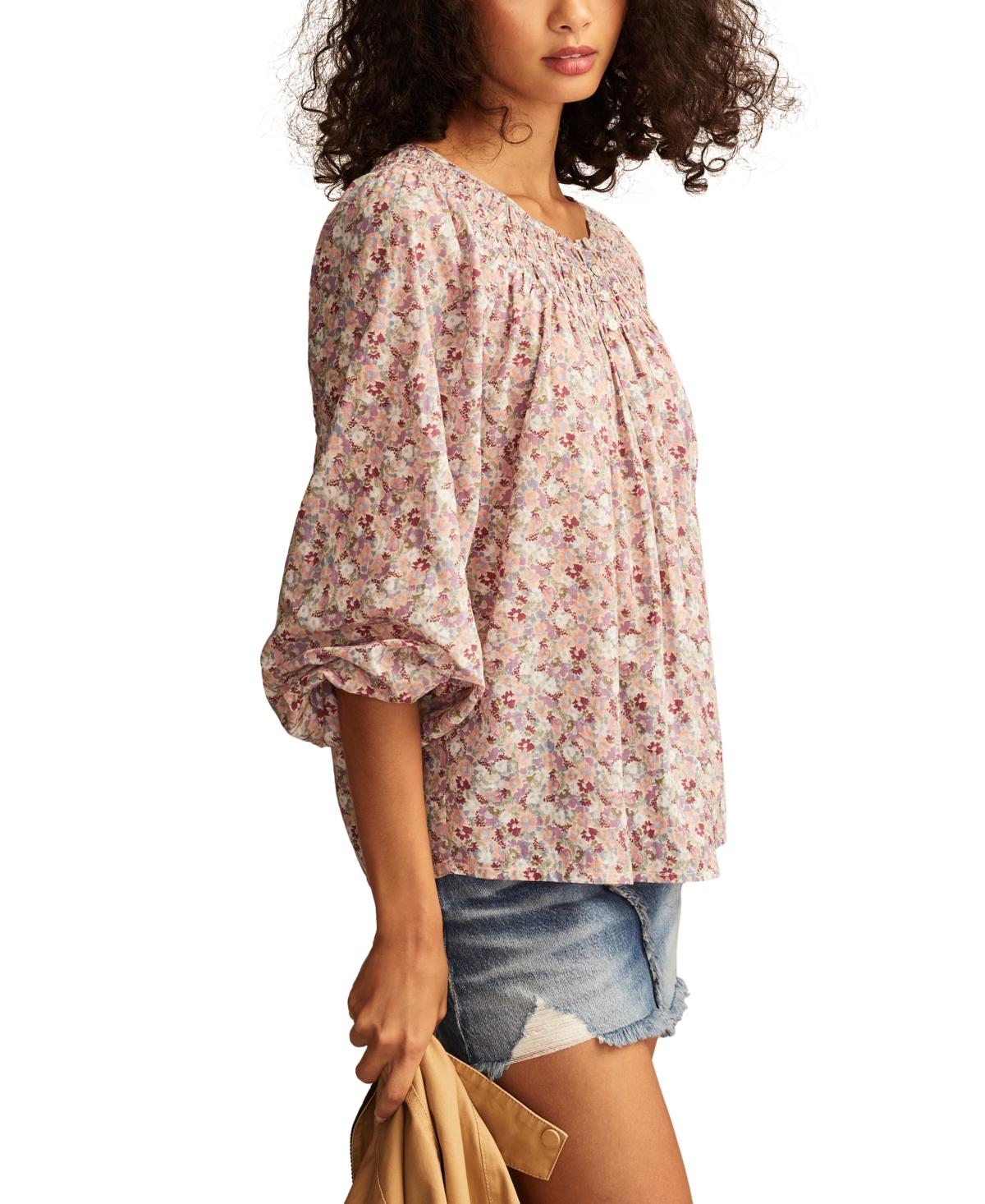 Lucky Brand Women's Smocked Long-Sleeve Blouse