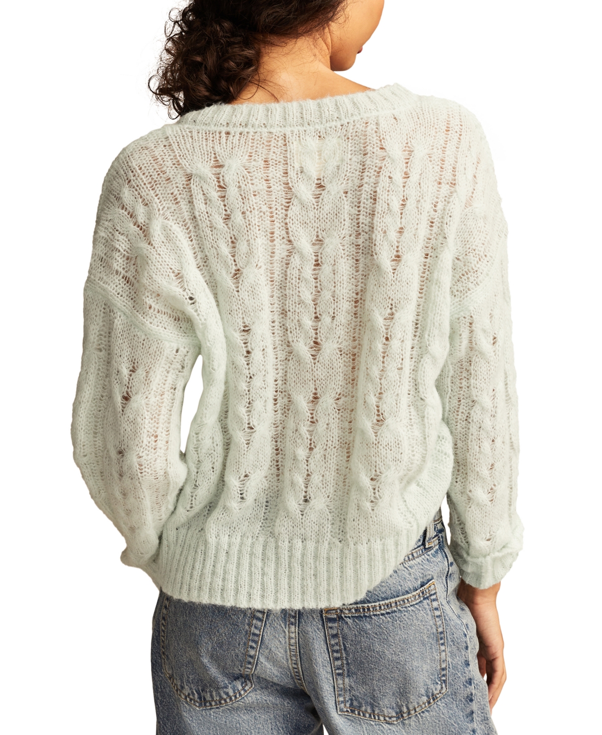 LUCKY BRAND WOMEN'S CABLE-KNIT MOHAIR V-NECK SWEATER 