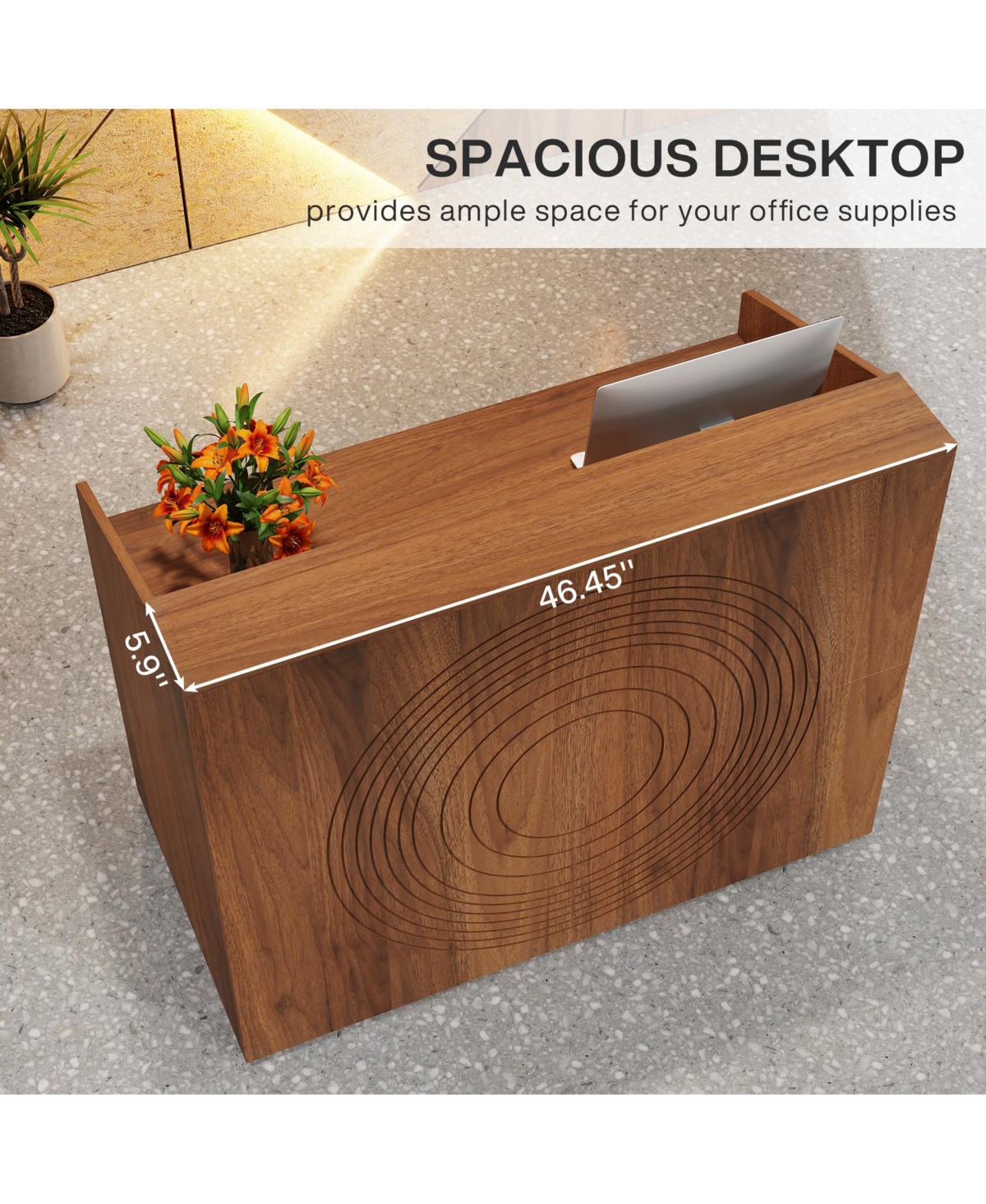 Tribesigns inch Retail Counter,Modern Front Desk Reception Room Table with Cable Grommet,Reception Desk with Counter