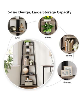 5 Tier Industrial Corner Bookshelf Bookcase,70 inch Tall Corner Shelf,Industrial Corner Ladder Shelf Plant Stand