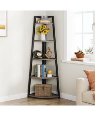 5 Tier Industrial Corner Bookshelf Bookcase,70 inch Tall Corner Shelf,Industrial Corner Ladder Shelf Plant Stand