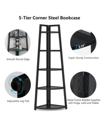 5 Tier Industrial Corner Bookshelf Bookcase,70 inch Tall Corner Shelf,Industrial Corner Ladder Shelf Plant Stand
