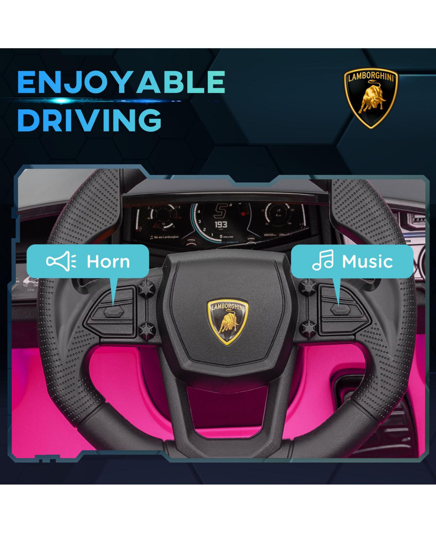 Детская игрушка Qaba Lamborghini Revuelto 12V Electric Dual-Mode Ride-On Car, 1 Player, Ages 3+, цвет: Розовый — фото 7