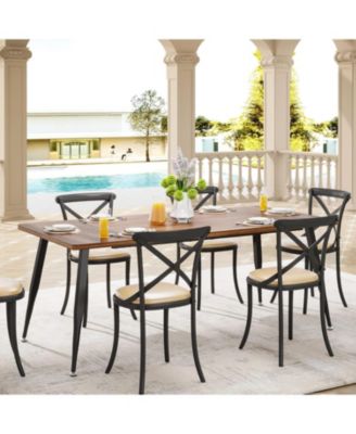 70.9 Inch Modern Faux Wood Industrial Kitchen Table Furniture with Metal Legs, Rectangular Dinner Table