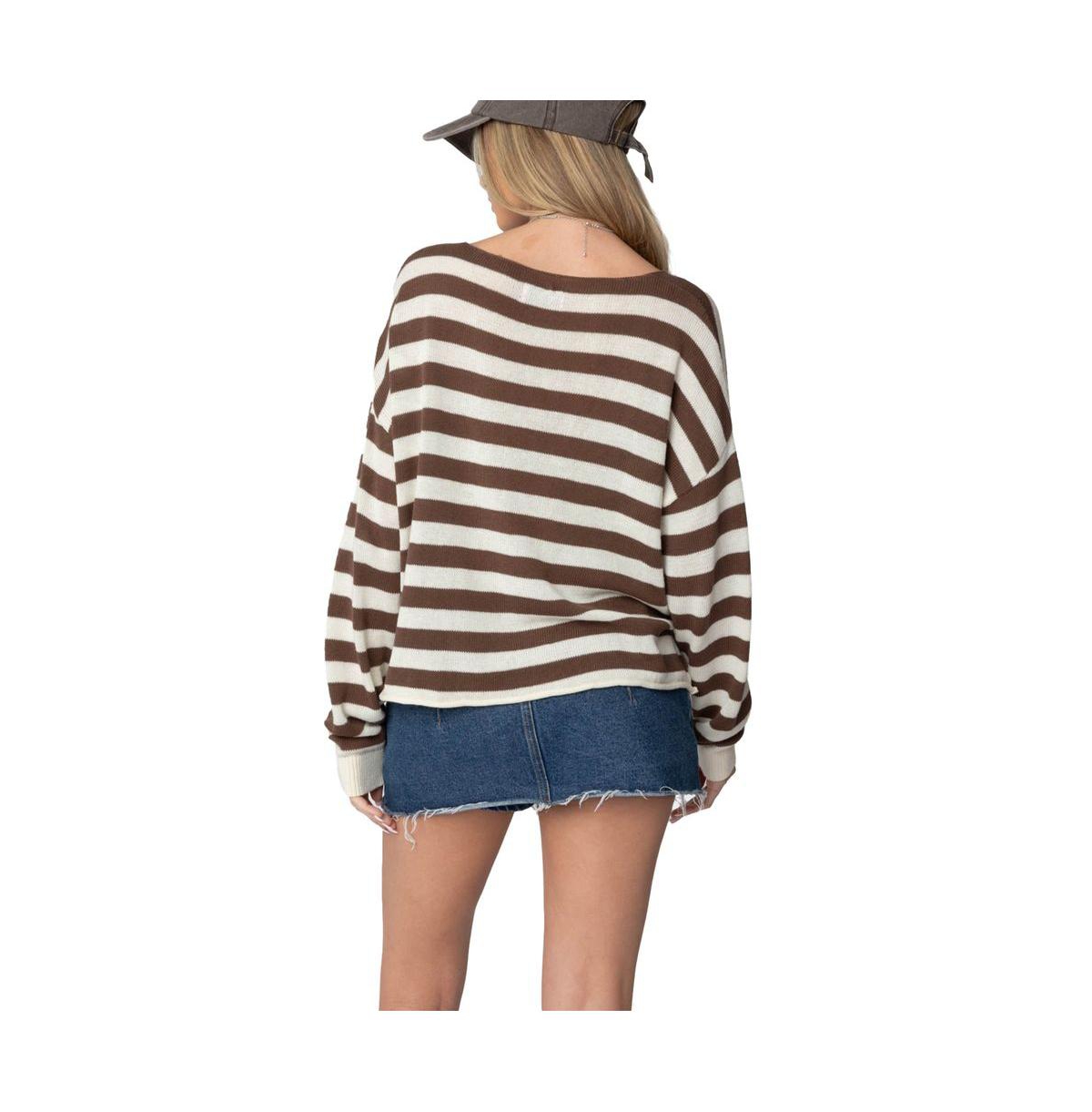 Edikted Women's Anney Oversized Striped Sweater - Brown-and-cream