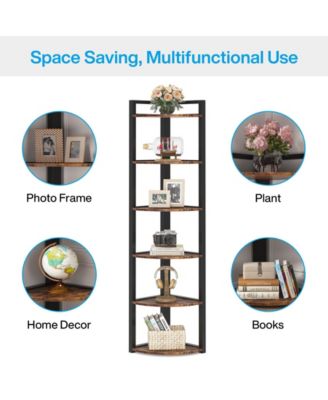 70.9 Inch Tall Corner Bookshelf Small Bookcase Rustic Corner Shelving Unit Storage Rack,6 Tier Corner Shelf