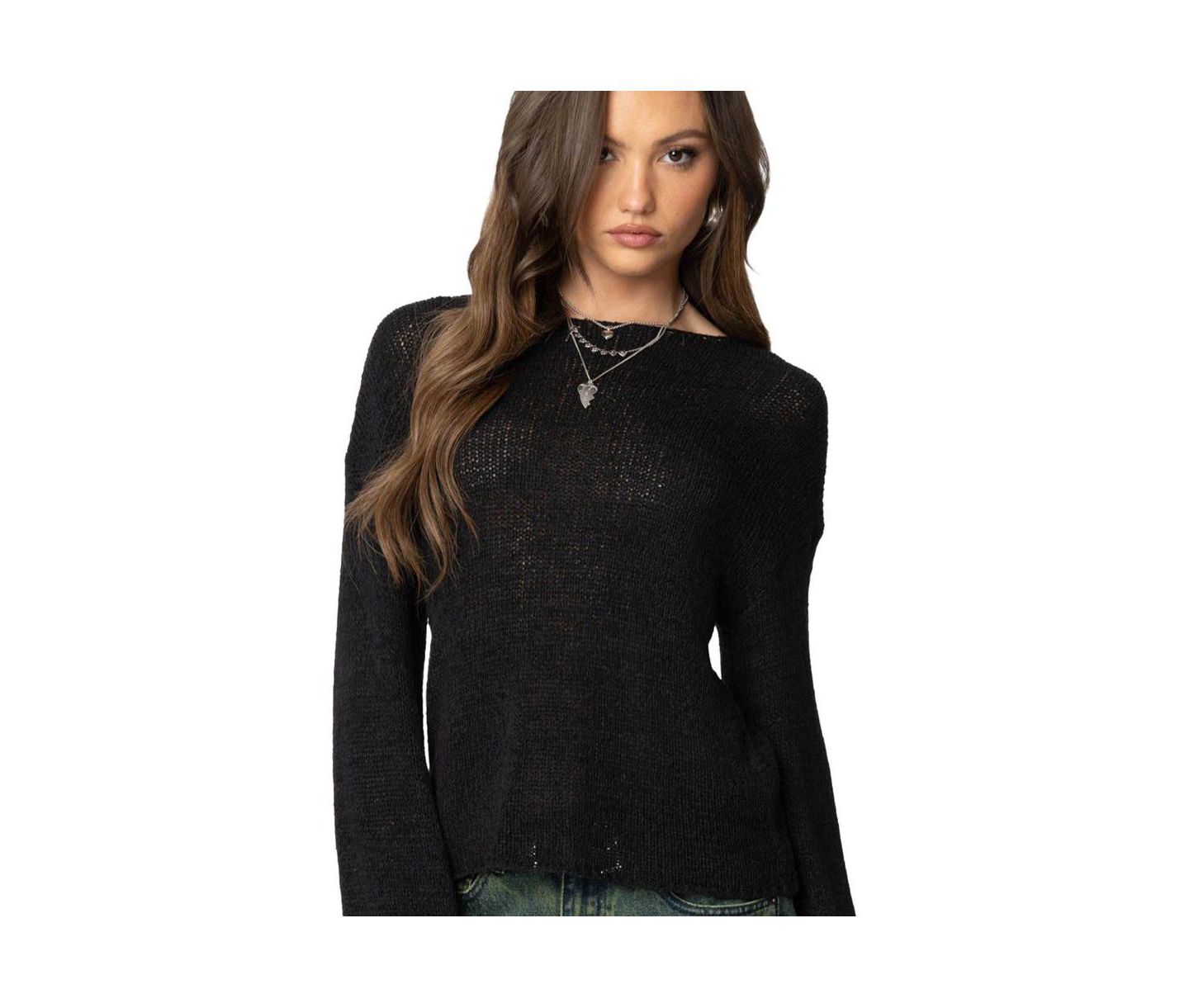Женский свитер Edikted Drop Shoulder Light Knit, цвет: Чёрный — фото 1