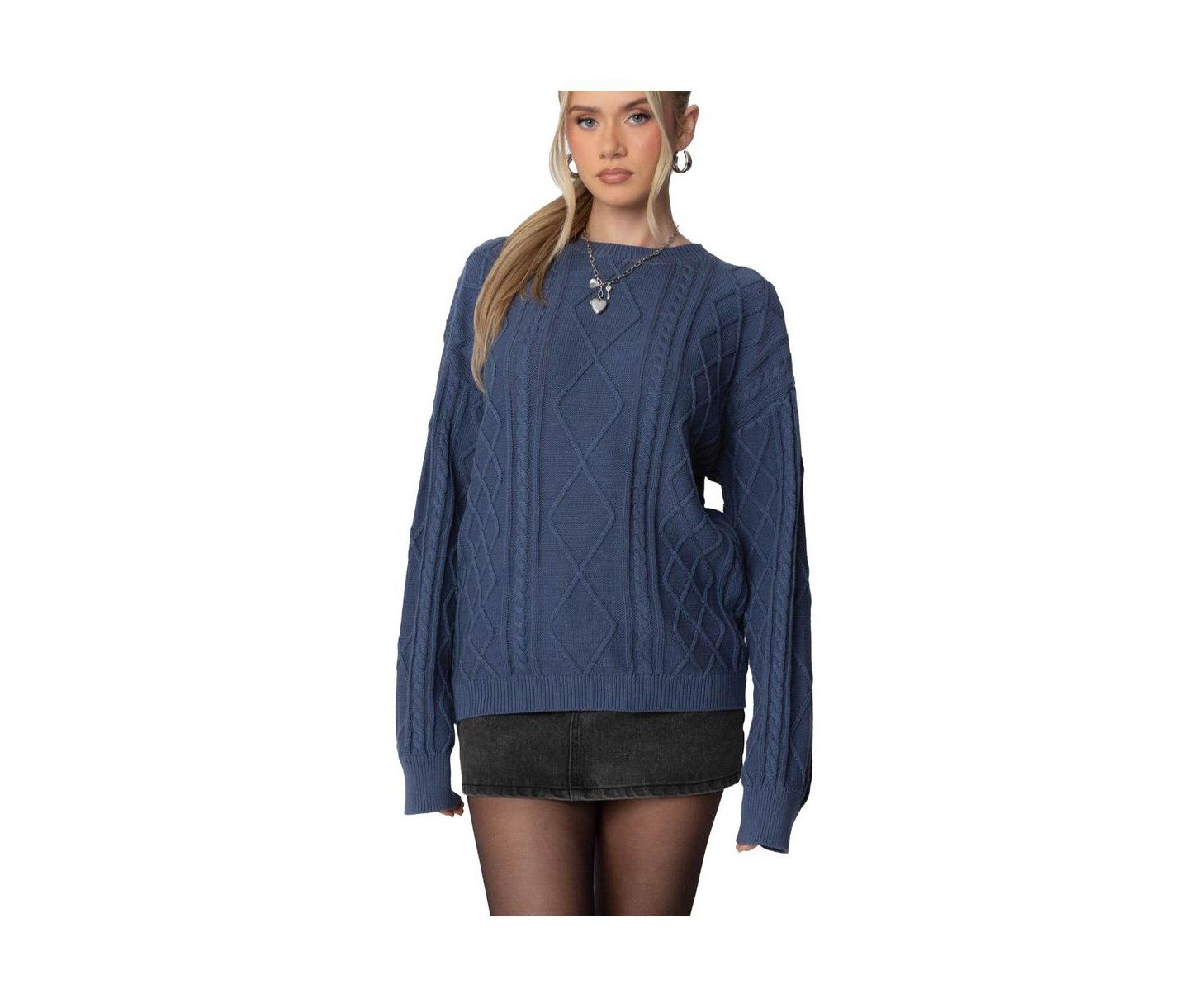 Женский свитер Edikted Jessy Cable Knit Oversized Sweater, цвет: Синий — фото 3