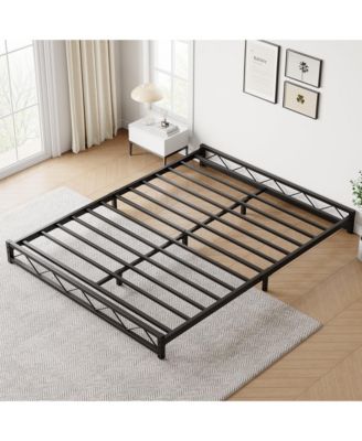 Queen Size Bed Frame, Metal Low Platform Bed Frame, with Wavy Pattern, Metal Slat Support