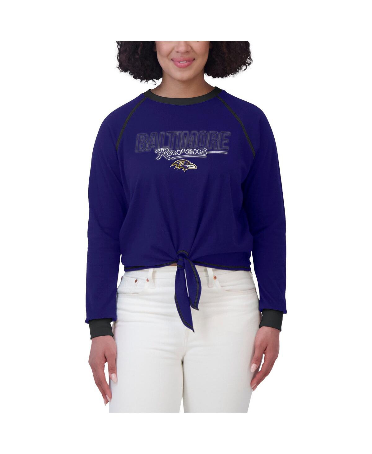 Wear By Erin Andrews Women's Purple Baltimore Ravens Tie-front Long Sleeve T-shirt In Purple