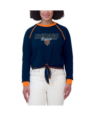 Women's Navy Chicago Bears Tie-Front Long Sleeve T-Shirt
