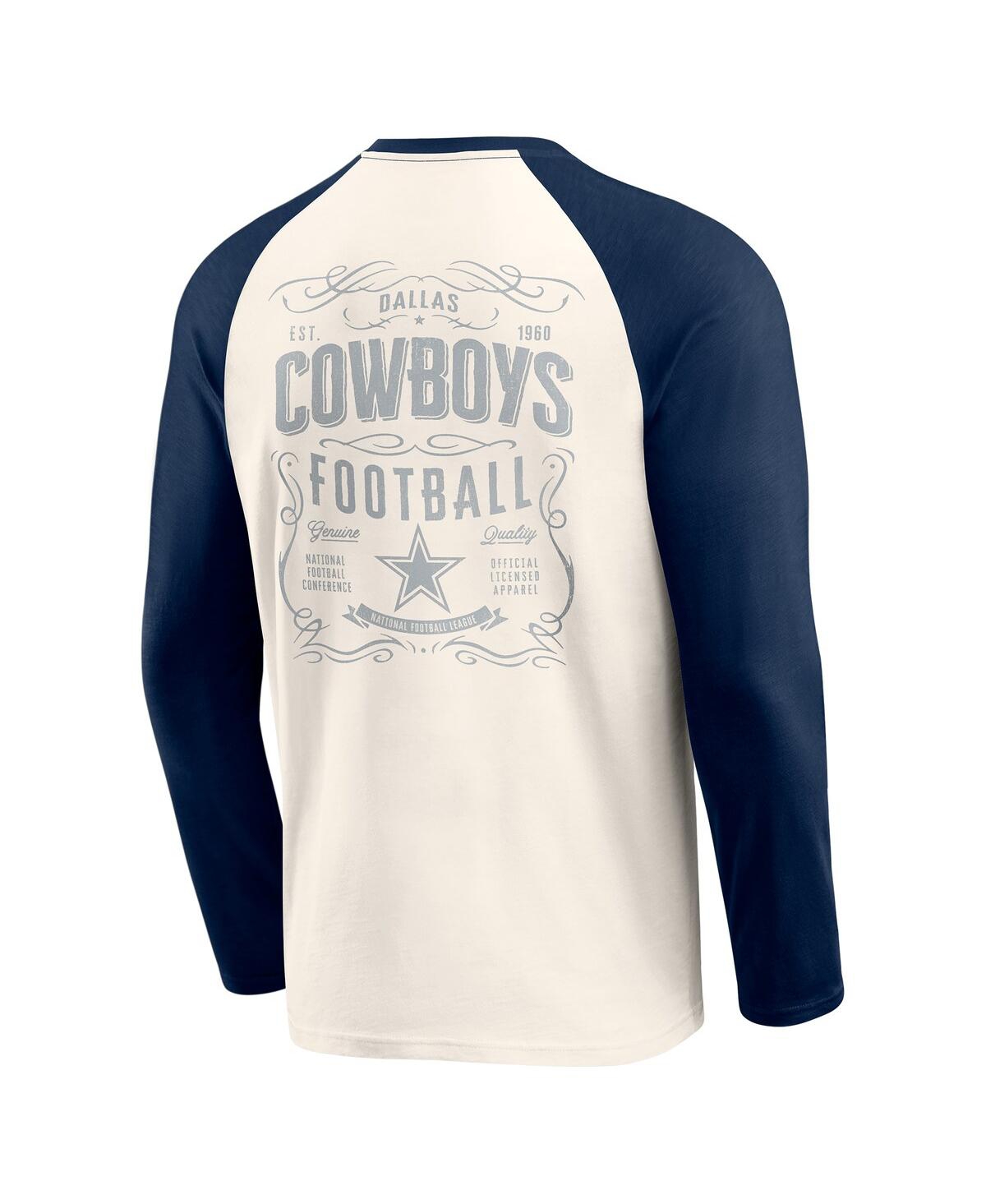 Fanatics Men's White/navy Dallas Cowboys Raglan Henley Long Sleeve T-shirt In White,navy